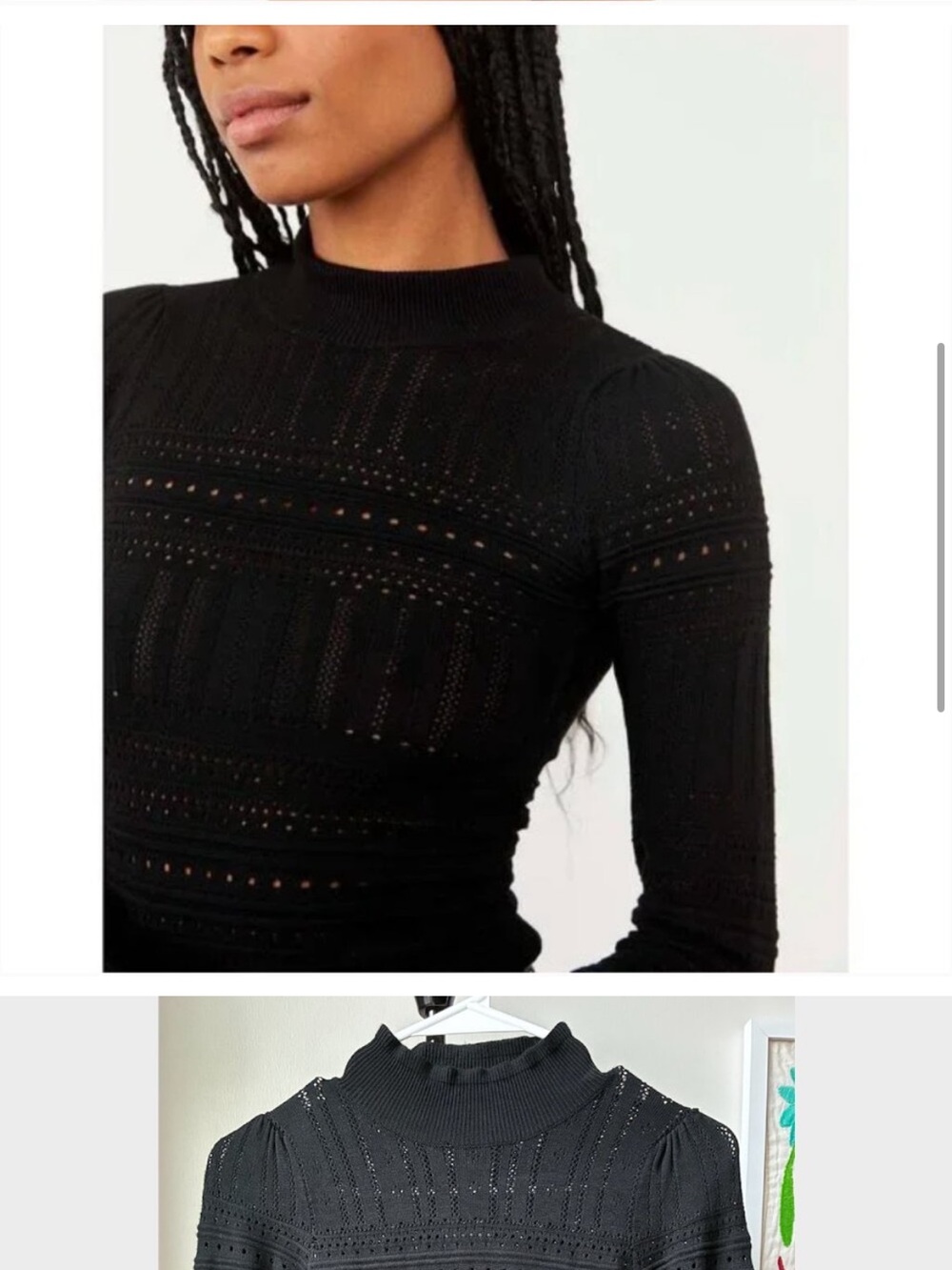 Free People Black Pointelle High-Neck Long-Sleeve Bodysuit - Picture 5 of 10